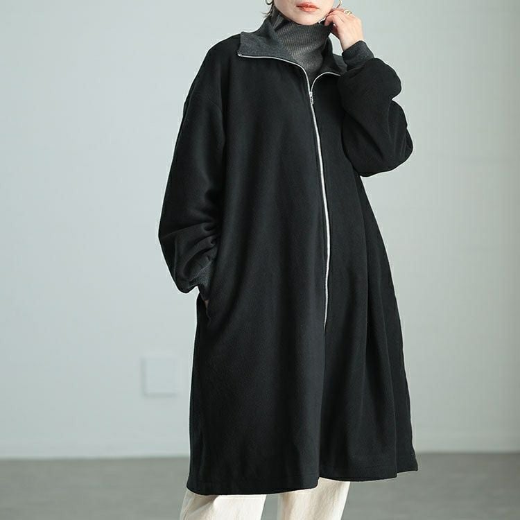 大きいサイズ レディース リブハイネックフリースZIPハーフコート　maru-30069