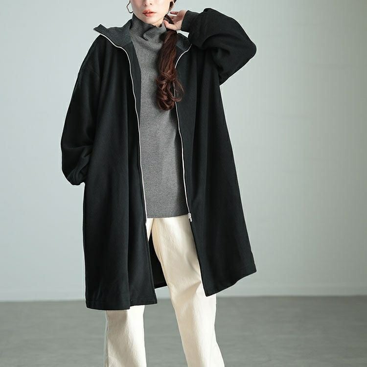 大きいサイズ レディース リブハイネックフリースZIPハーフコート　maru-30069