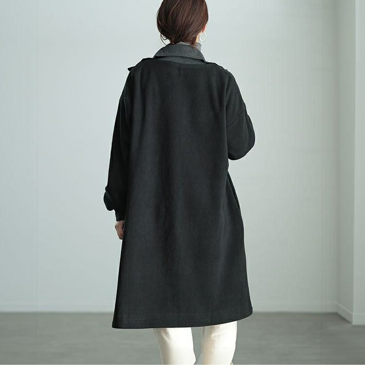 大きいサイズ レディース リブハイネックフリースZIPハーフコート　maru-30069