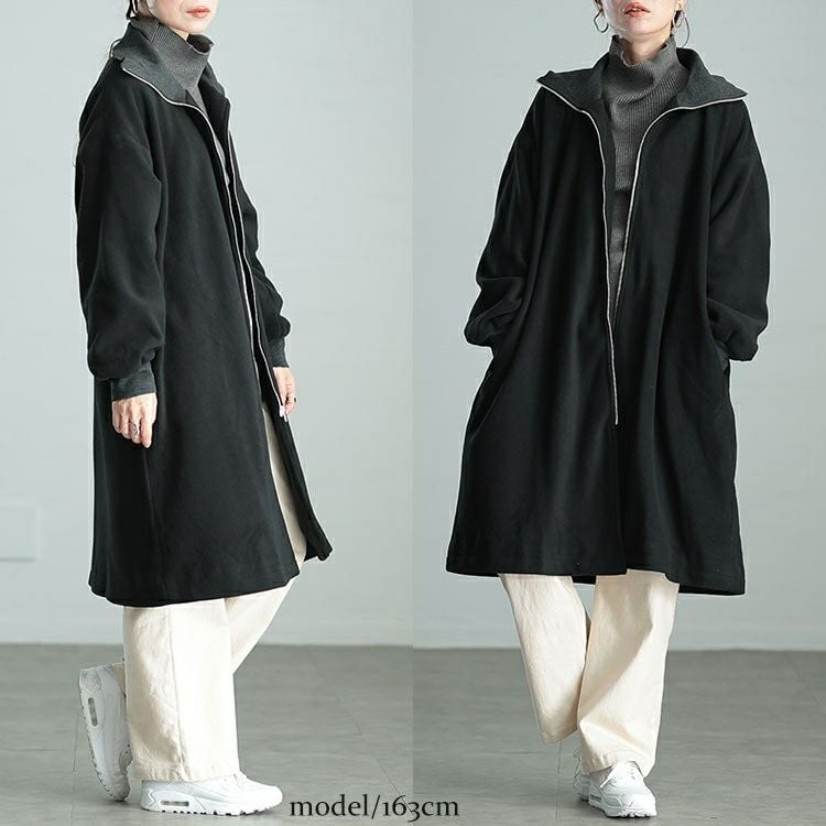 大きいサイズ レディース リブハイネックフリースZIPハーフコート　maru-30069