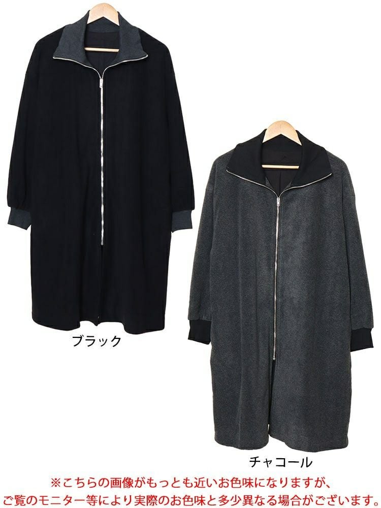 大きいサイズ レディース リブハイネックフリースZIPハーフコート　maru-30069