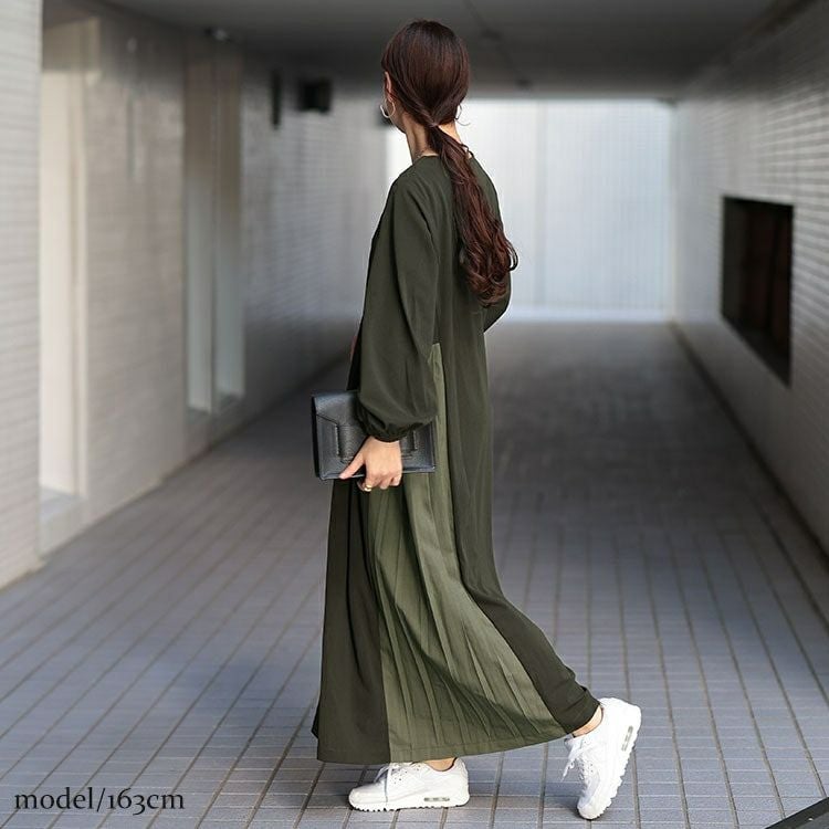 大きいサイズ レディース サイドプリーツ切り替えVネックワンピース　maru-30063