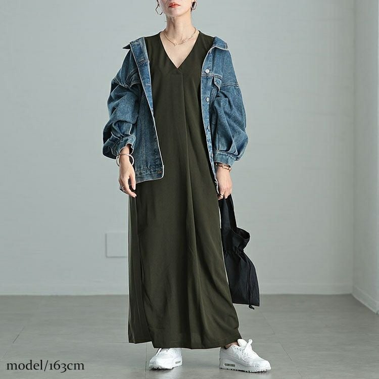 大きいサイズ レディース サイドプリーツ切り替えVネックワンピース　maru-30063