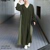 大きいサイズ レディース サイドプリーツ切り替えVネックワンピース　maru-30063 カーキ