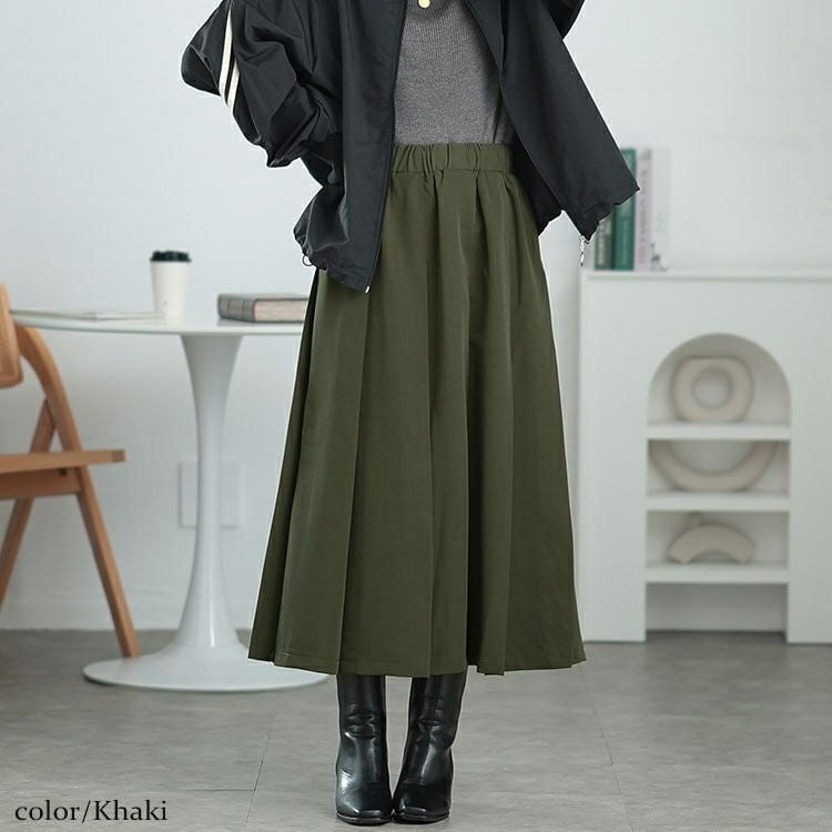 大きいサイズ レディース ウエストタックワイドプリーツスカート　maru-30067