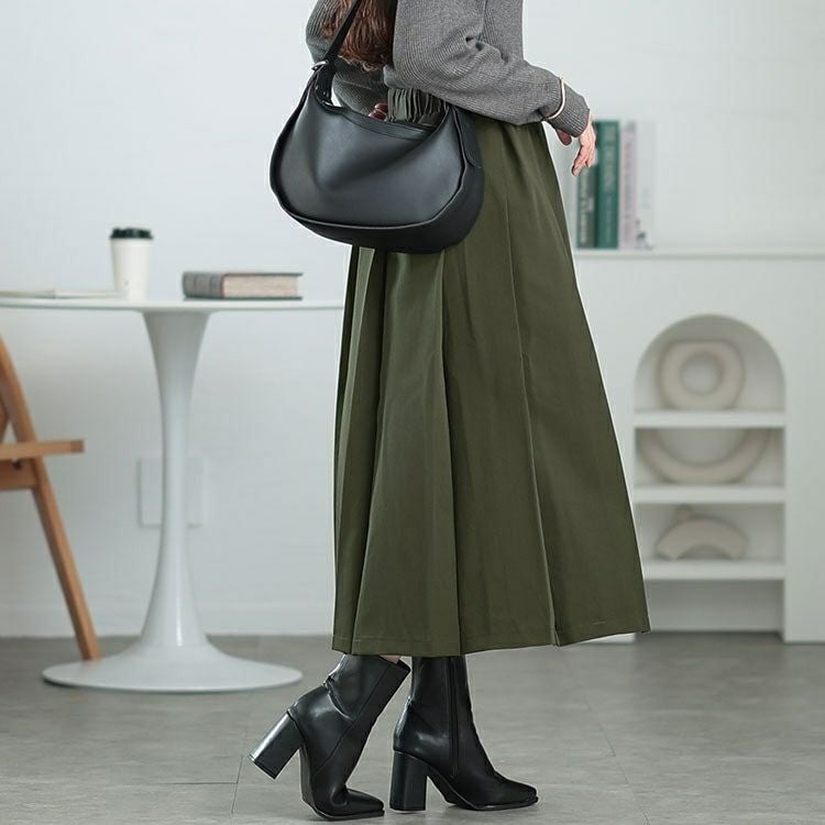 大きいサイズ レディース ウエストタックワイドプリーツスカート　maru-30067