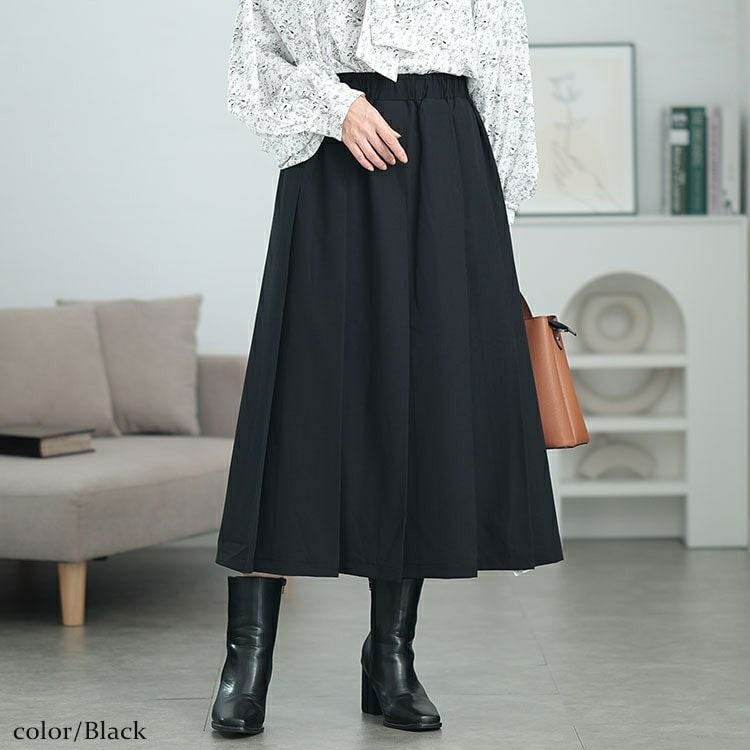 大きいサイズ レディース ウエストタックワイドプリーツスカート　maru-30067