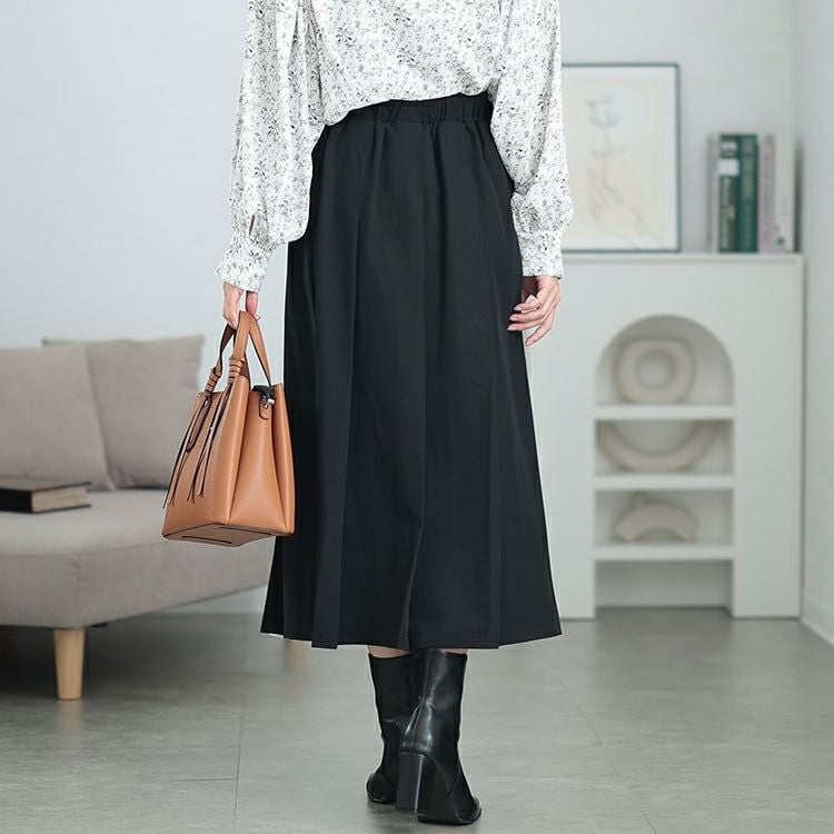 大きいサイズ レディース ウエストタックワイドプリーツスカート　maru-30067