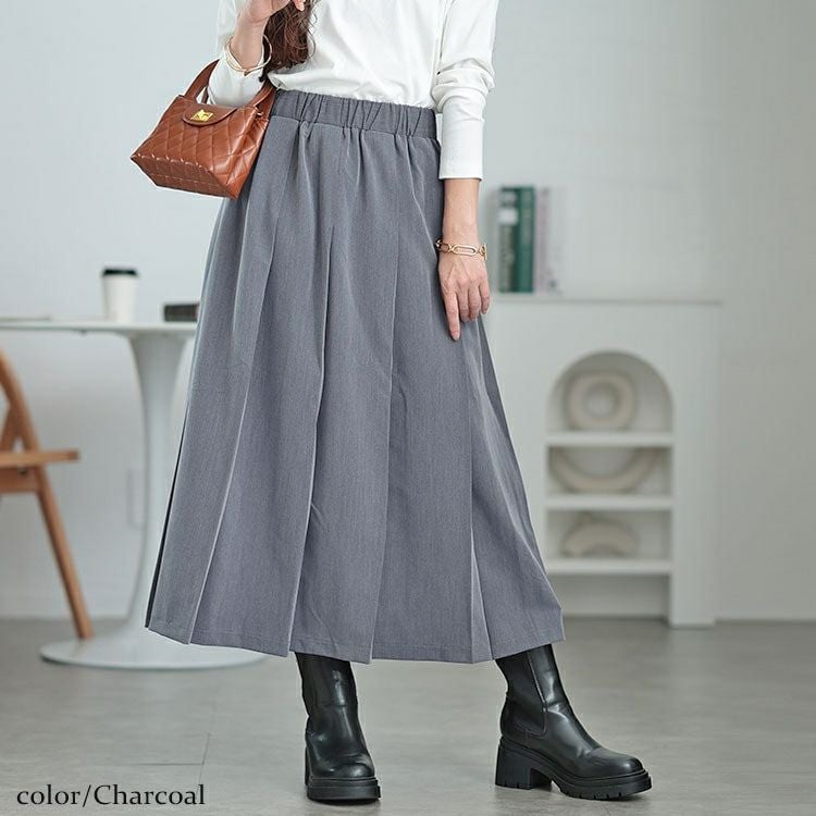 大きいサイズ レディース ウエストタックワイドプリーツスカート　maru-30067