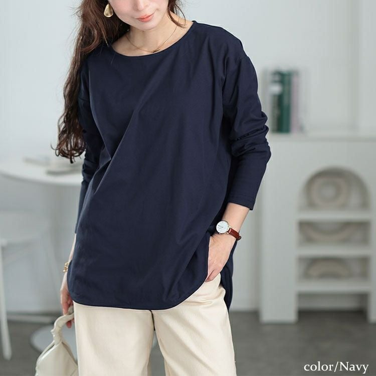 大きいサイズ レディース ラウンドヘムロングTシャツ　maru-30064