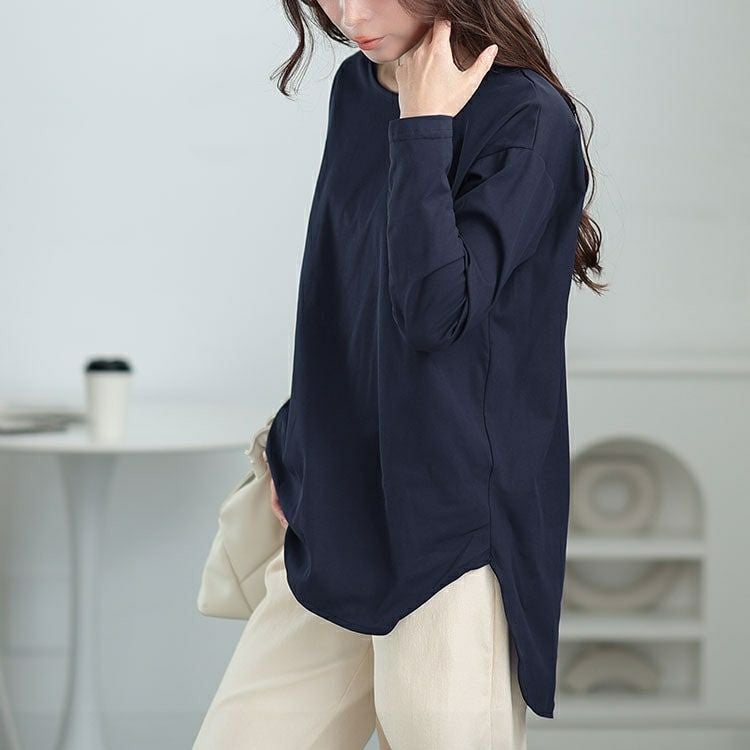 大きいサイズ レディース ラウンドヘムロングTシャツ　maru-30064