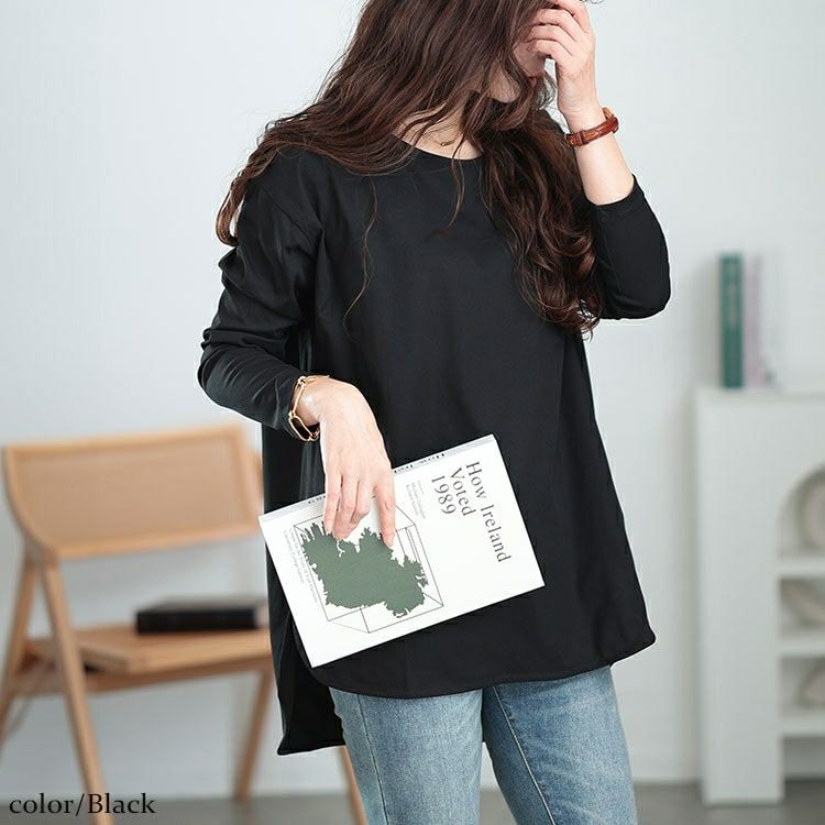 大きいサイズ レディース ラウンドヘムロングTシャツ　maru-30064