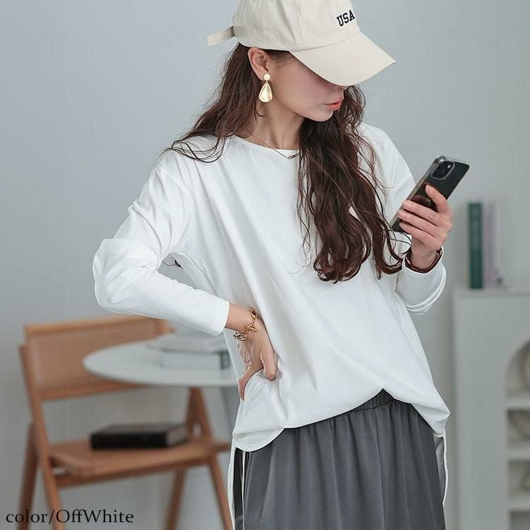 大きいサイズ レディース ラウンドヘムロングTシャツ　maru-30064 オフホワイト