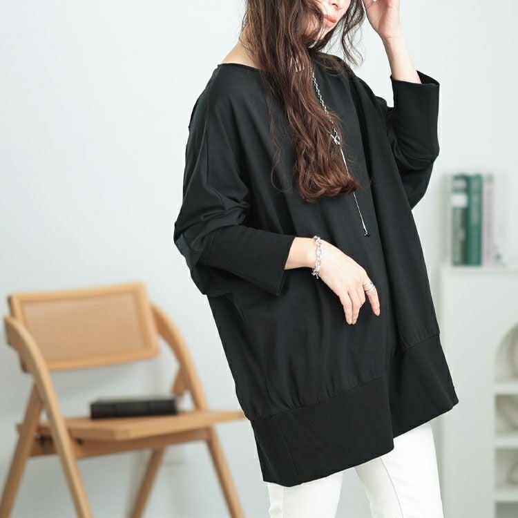 大きいサイズ レディース ボートネックドルマンプルオーバー　sw-0673