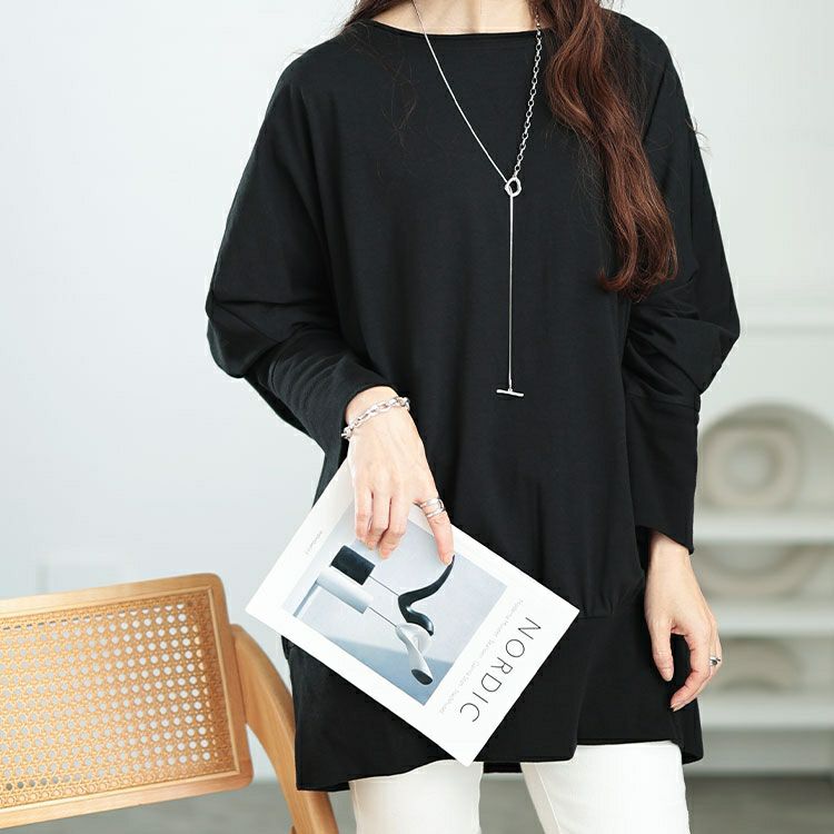 大きいサイズ レディース ボートネックドルマンプルオーバー　sw-0673