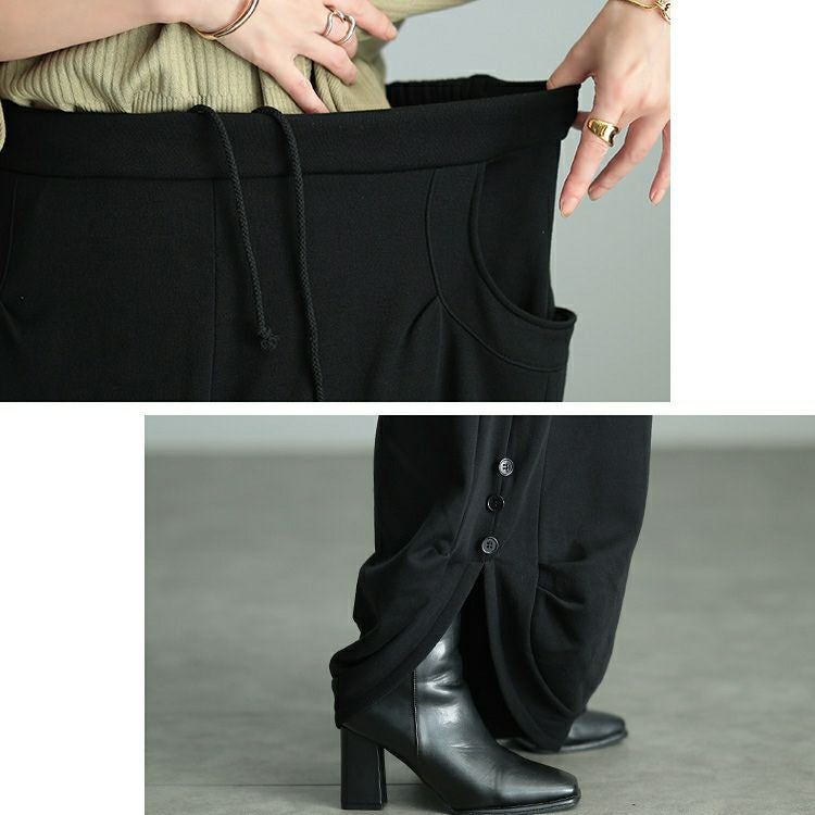 大きいサイズ レディース 裏シャギーサイドスリットパンツ　sw-0655