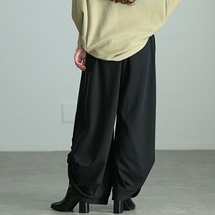 大きいサイズ レディース 裏シャギーサイドスリットパンツ　sw-0655