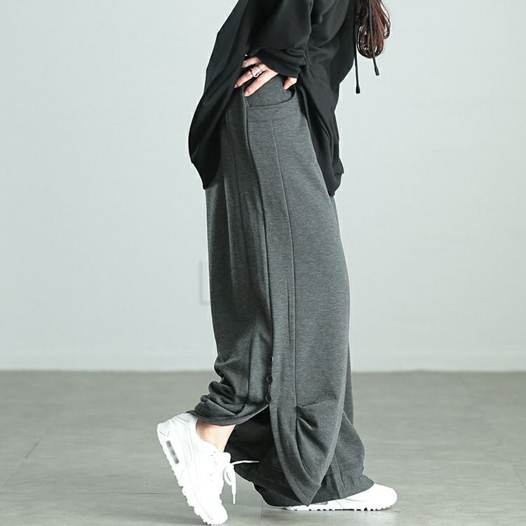 大きいサイズ レディース 裏シャギーサイドスリットパンツ　sw-0655