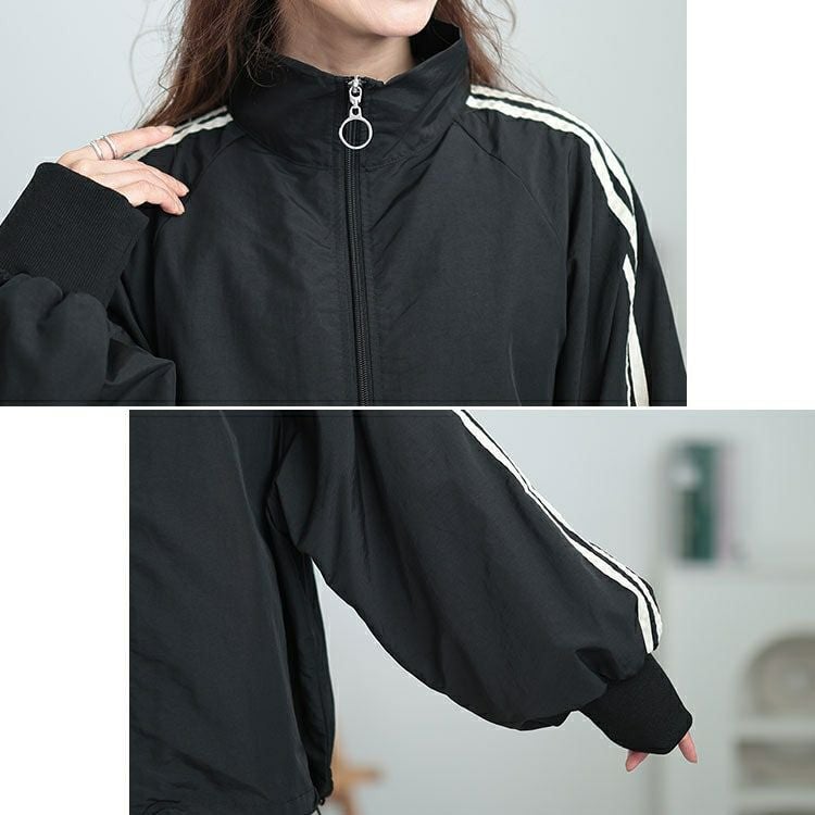 大きいサイズ レディース 裾ドロストサイドラインナイロンブルゾン　tog-1015