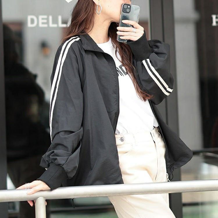 大きいサイズ レディース 裾ドロストサイドラインナイロンブルゾン　tog-1015
