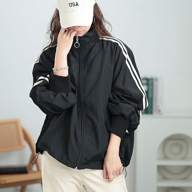 大きいサイズ レディース 裾ドロストサイドラインナイロンブルゾン　tog-1015