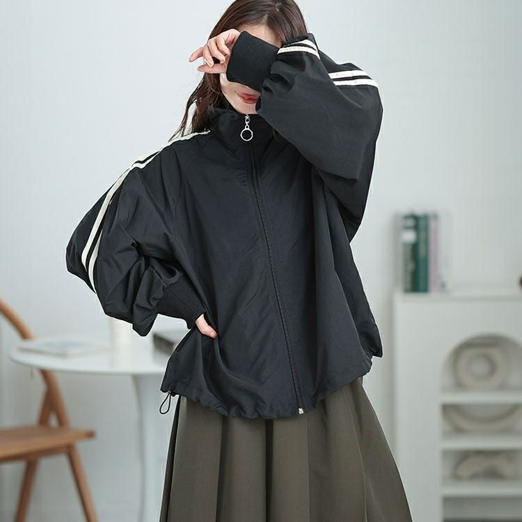大きいサイズ レディース 裾ドロストサイドラインナイロンブルゾン　tog-1015