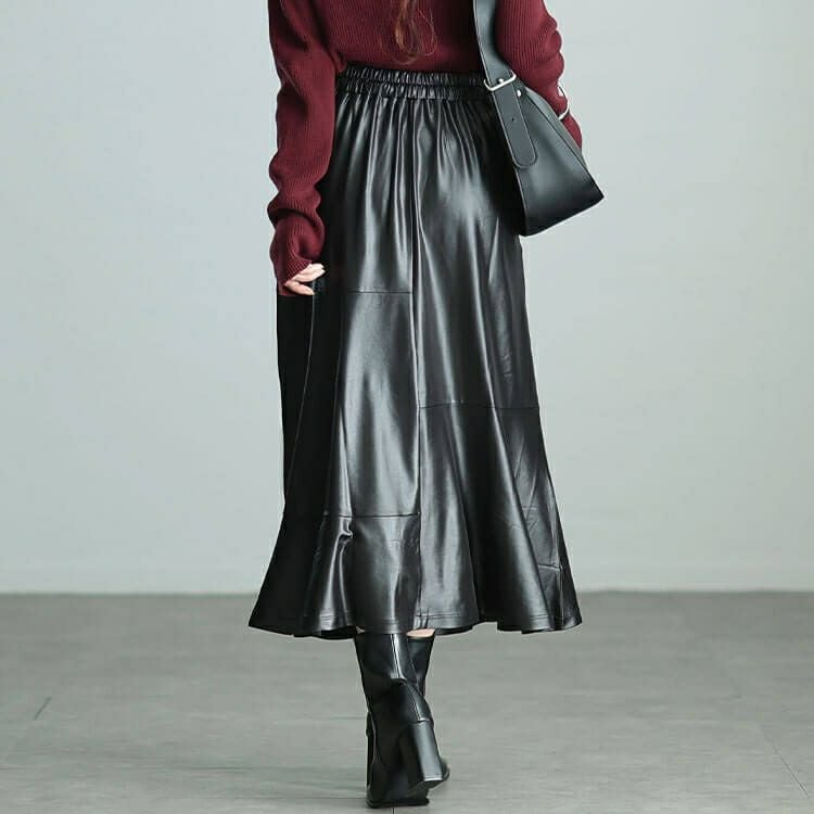 大きいサイズ レディース ストレッチフェイクレザーマーメイドスカート　maru-30076