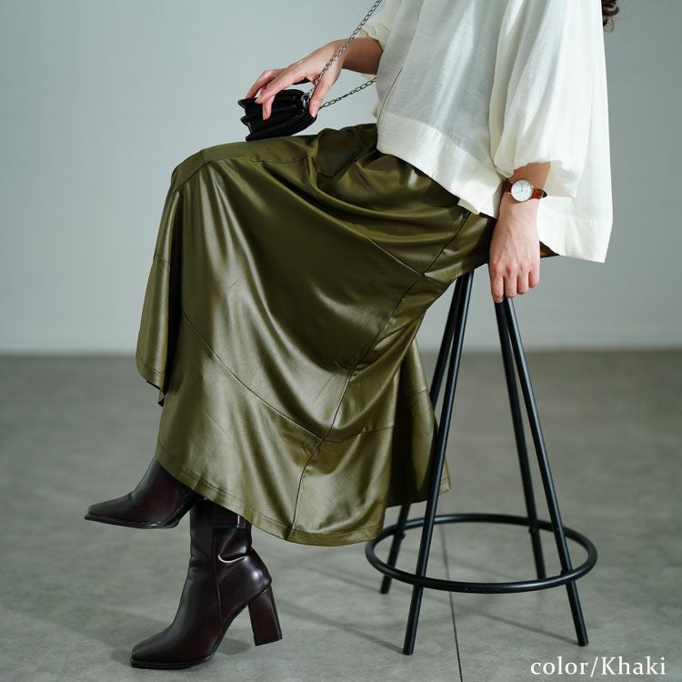 大きいサイズ レディース ストレッチフェイクレザーマーメイドスカート　maru-30076