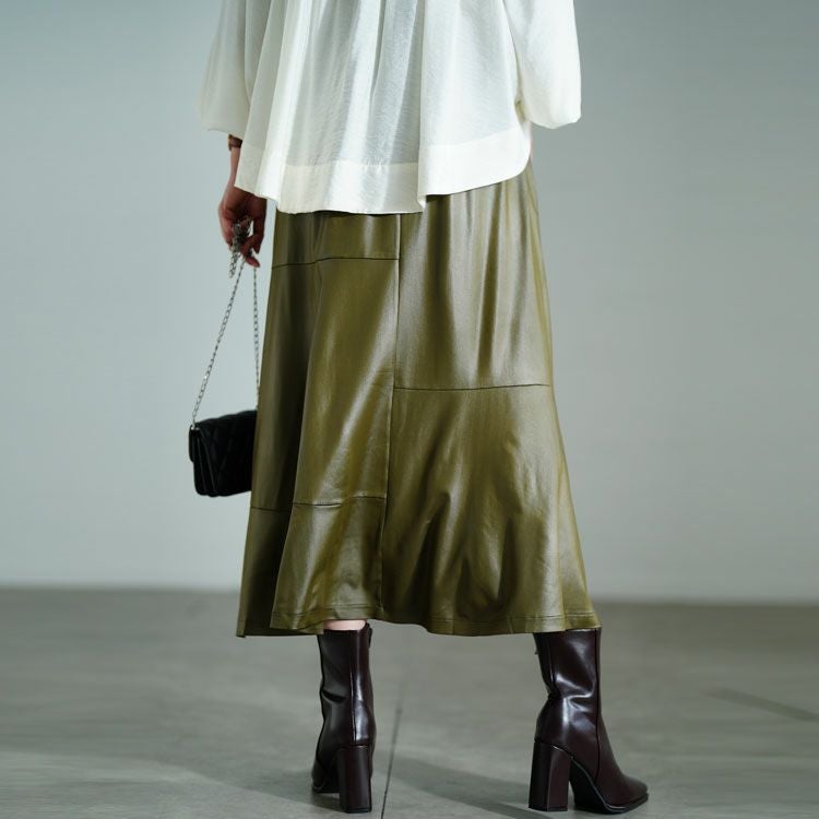 大きいサイズ レディース ストレッチフェイクレザーマーメイドスカート　maru-30076