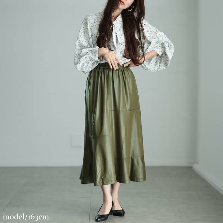 大きいサイズ レディース ストレッチフェイクレザーマーメイドスカート　maru-30076 カーキ