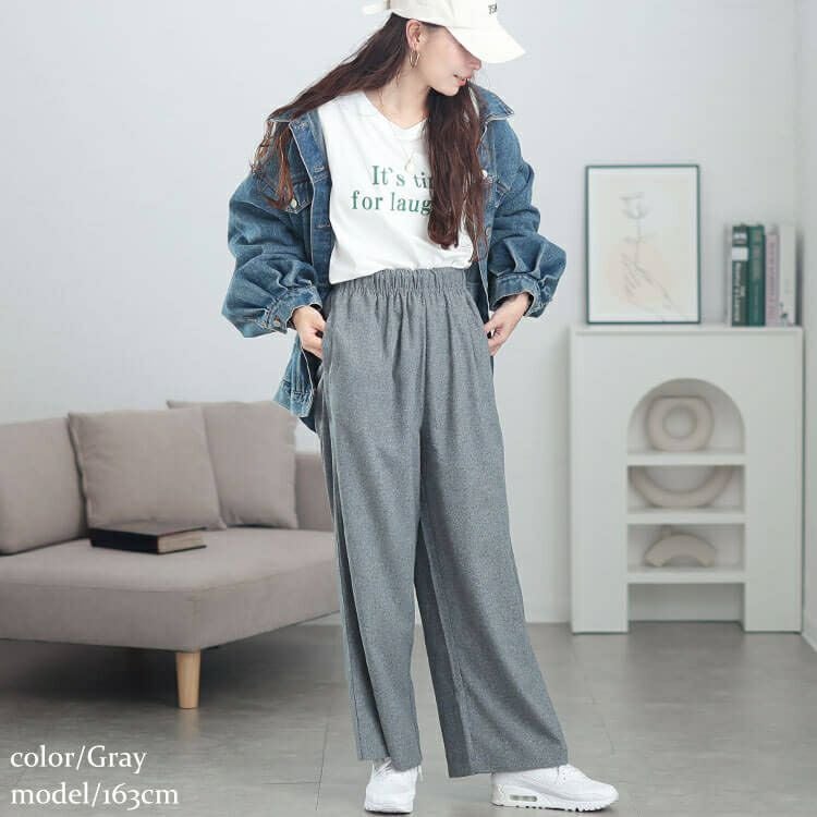 大きいサイズ レディース 起毛ワイドパンツ　maru-30074