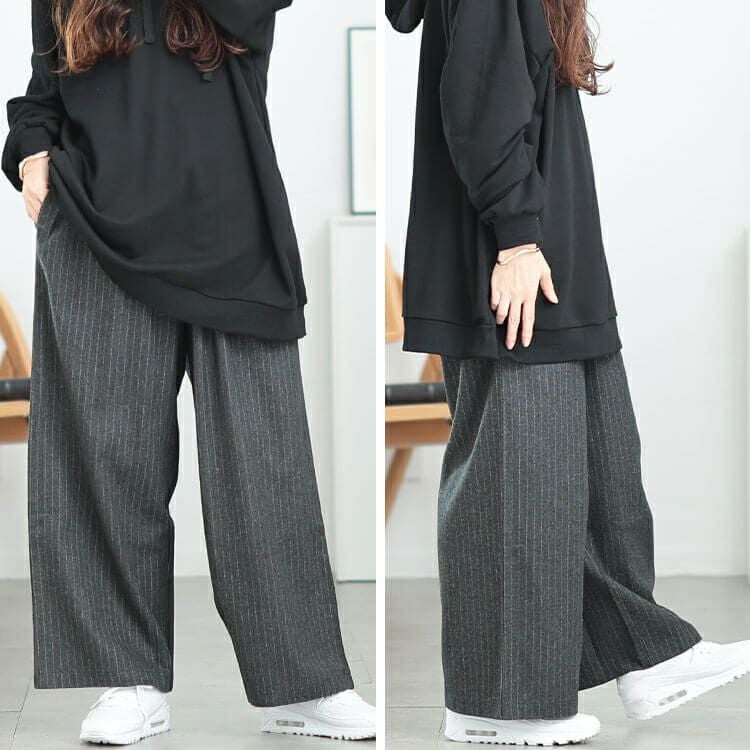 大きいサイズ レディース 起毛ワイドパンツ　maru-30074