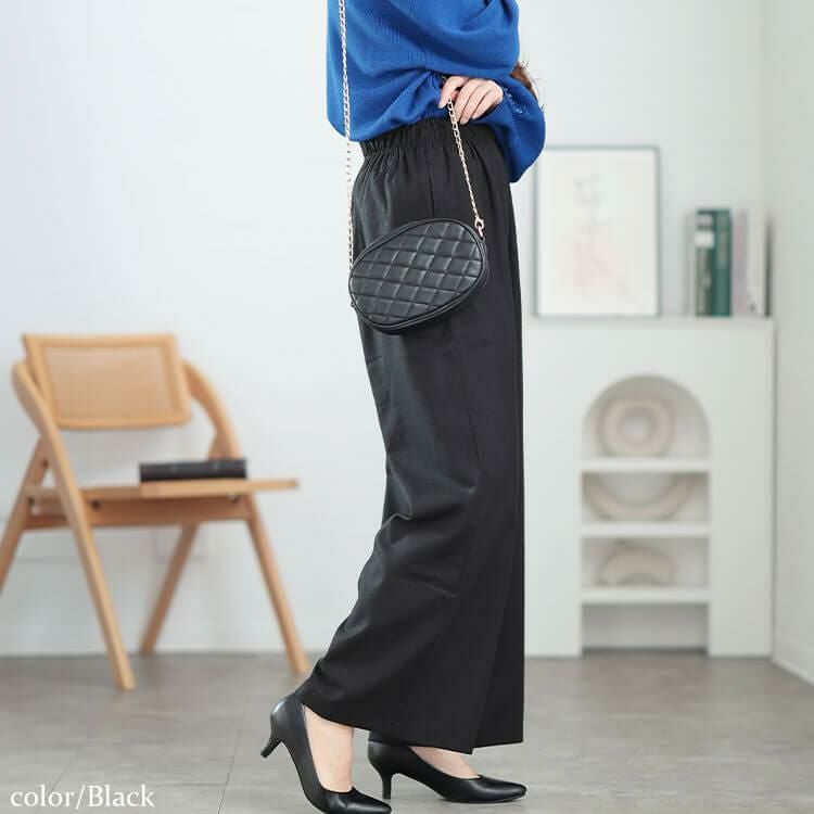 大きいサイズ レディース 起毛ワイドパンツ　maru-30074 ブラック
