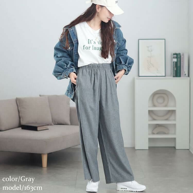 大きいサイズ レディース 起毛ワイドパンツ　maru-30074 グレー