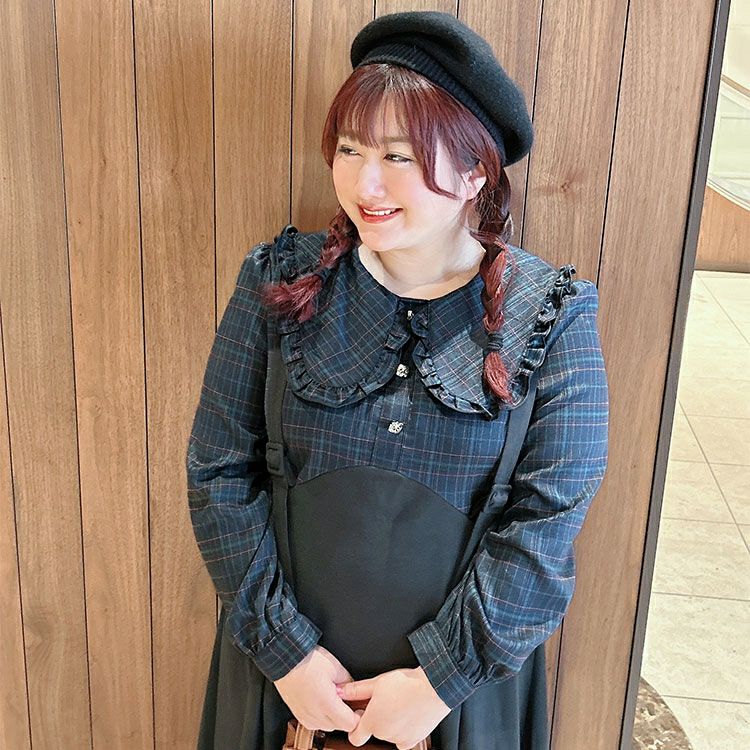 大きいサイズ レディース チェック柄ブラウスドッキングワンピース　goldy-1590