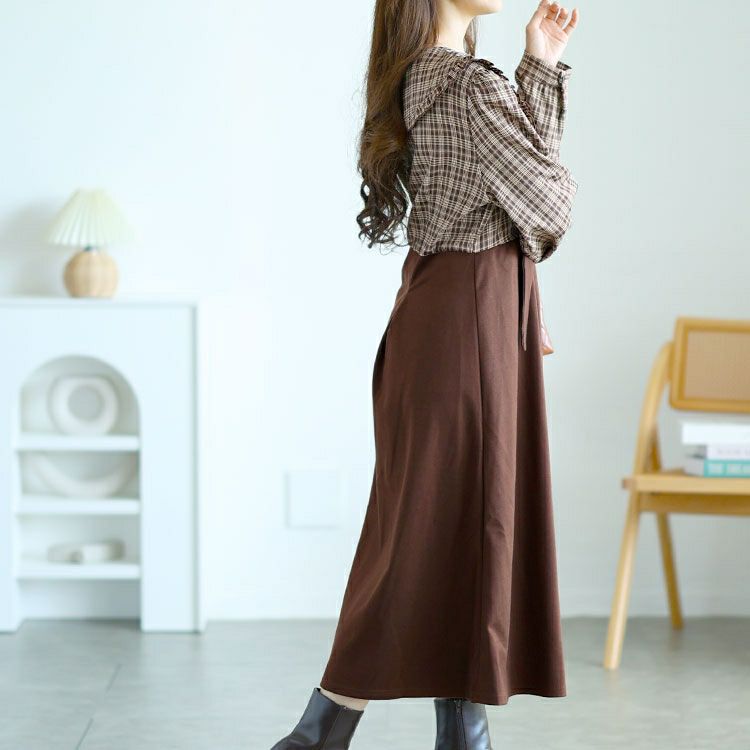 大きいサイズ レディース チェック柄ブラウスドッキングワンピース　goldy-1590