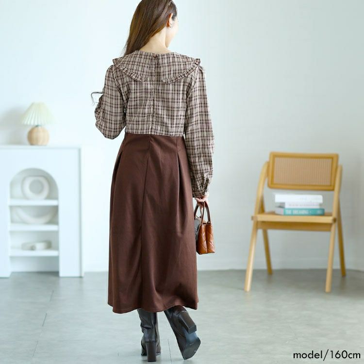 大きいサイズ レディース チェック柄ブラウスドッキングワンピース　goldy-1590