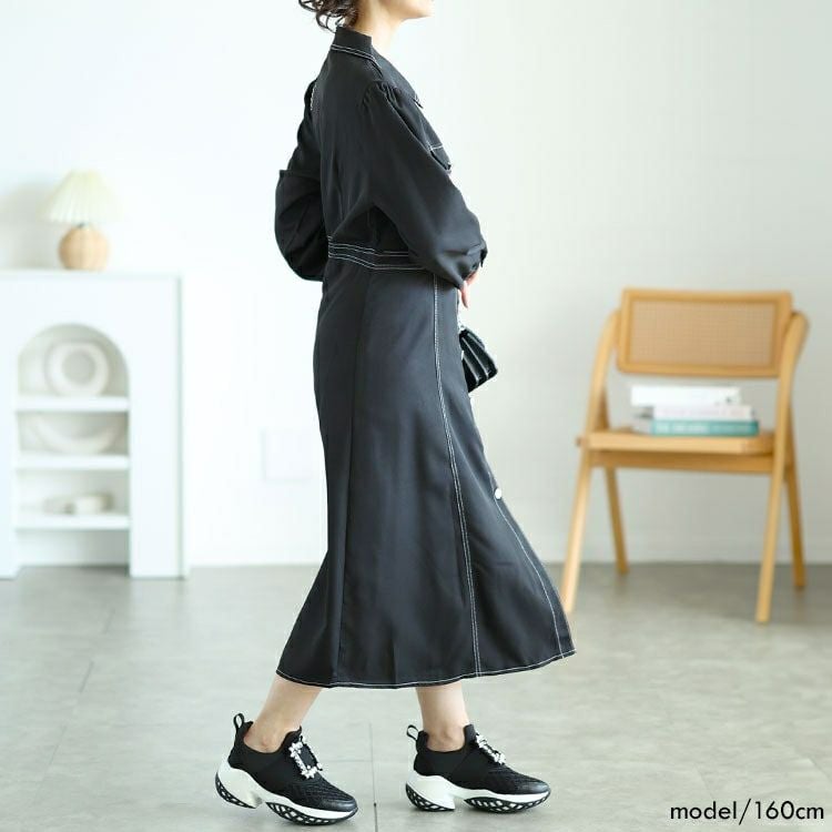 大きいサイズ レディース バイカラーロングシャツワンピース　goldy-1588