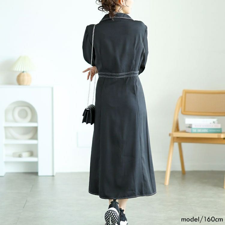 大きいサイズ レディース バイカラーロングシャツワンピース　goldy-1588