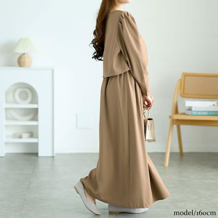 大きいサイズ レディース ノーカラージャケット＆シャーリングキャミワンピセット　goldy-1584