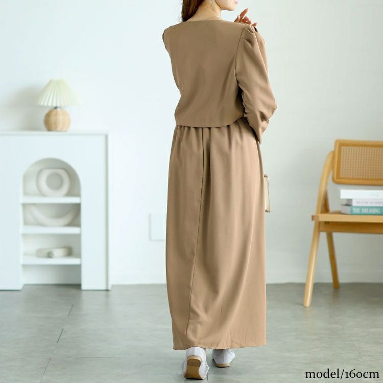 大きいサイズ レディース ノーカラージャケット＆シャーリングキャミワンピセット　goldy-1584