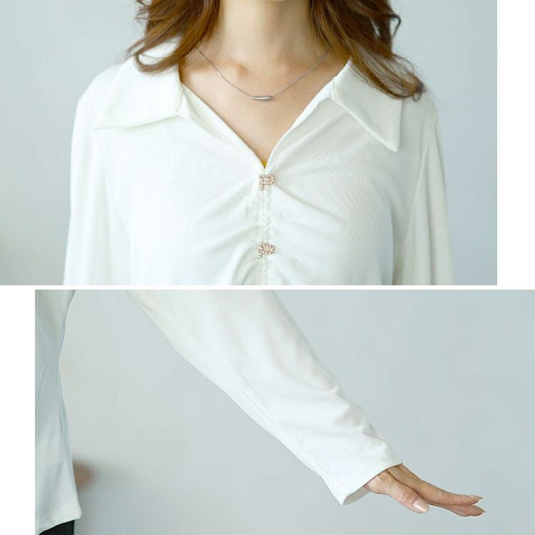 大きいサイズ レディース フェイクボタンスキッパーブラウス　goldy-1582