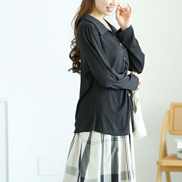 大きいサイズ レディース フェイクボタンスキッパーブラウス　goldy-1582