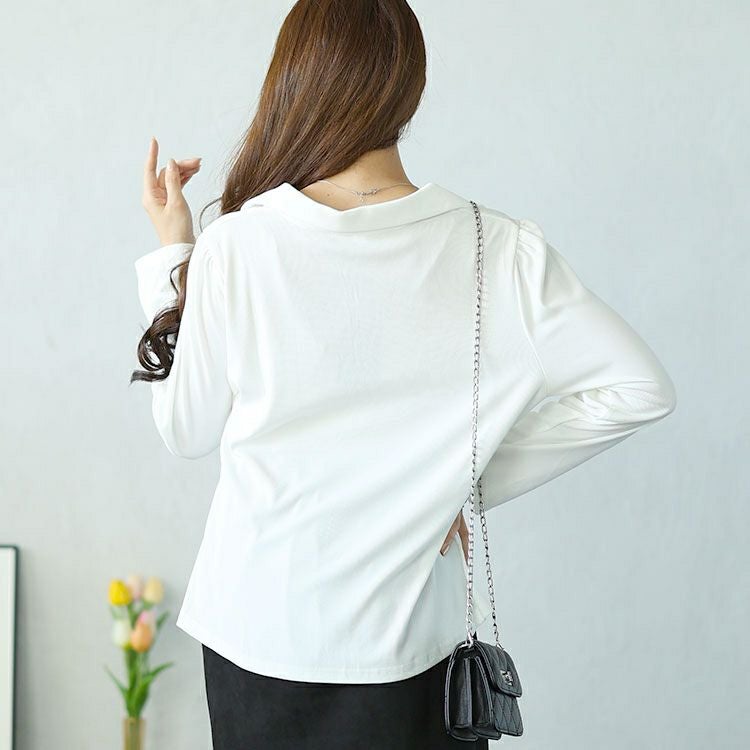 大きいサイズ レディース フェイクボタンスキッパーブラウス　goldy-1582