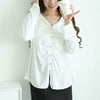 大きいサイズ レディース フェイクボタンスキッパーブラウス　goldy-1582 ホワイト
