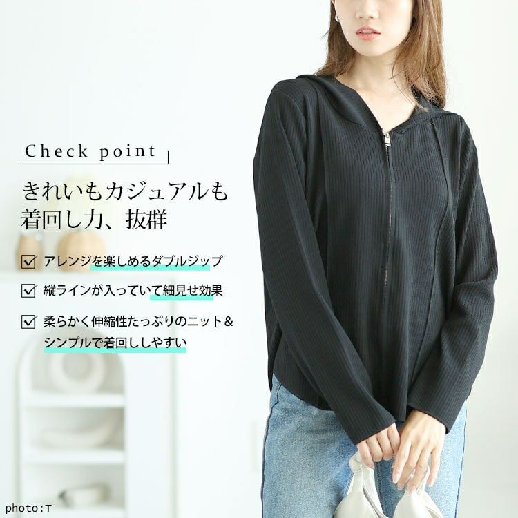 大きいサイズ レディース ダブルジップリブニットパーカー　goldy-1565