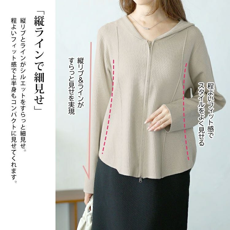 大きいサイズ レディース ダブルジップリブニットパーカー　goldy-1565