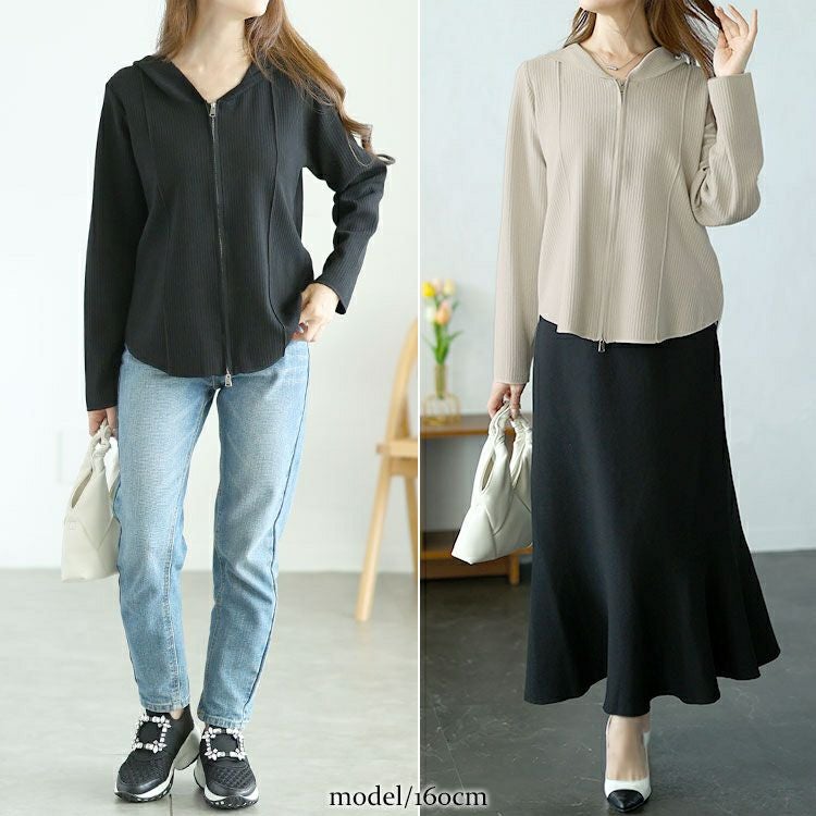 大きいサイズ レディース ダブルジップリブニットパーカー　goldy-1565