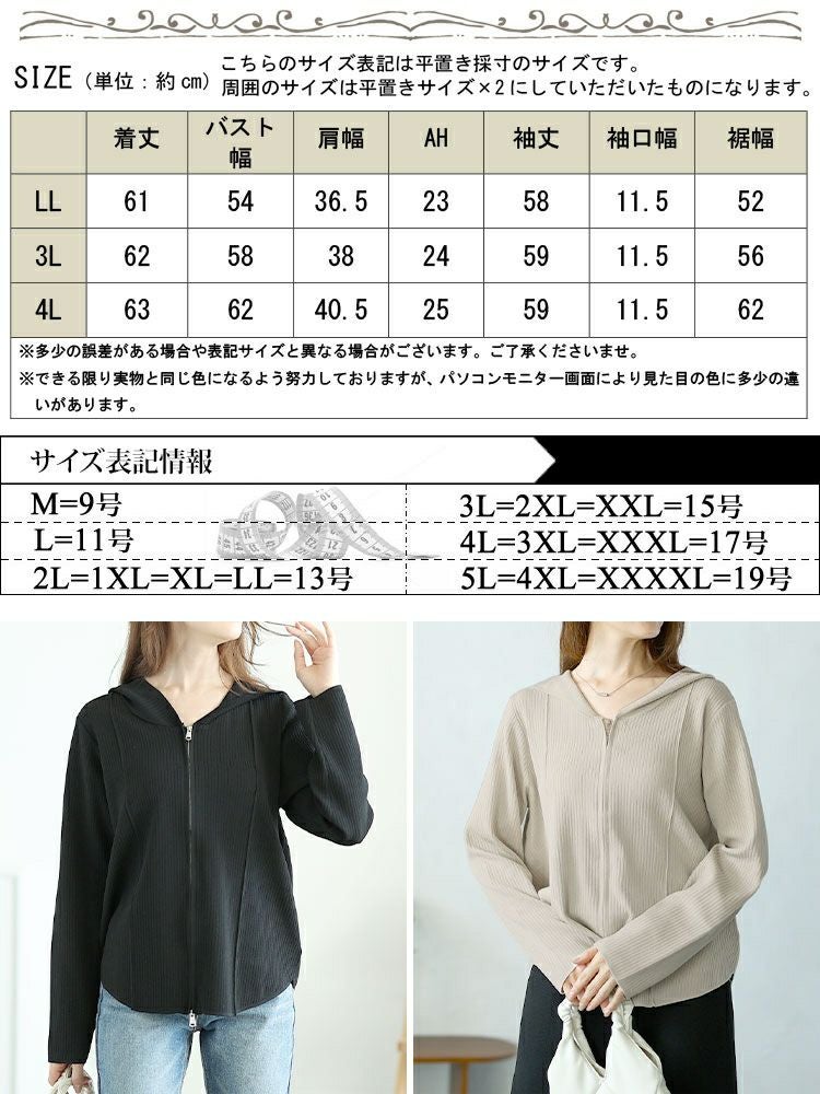 大きいサイズ レディース ダブルジップリブニットパーカー　goldy-1565