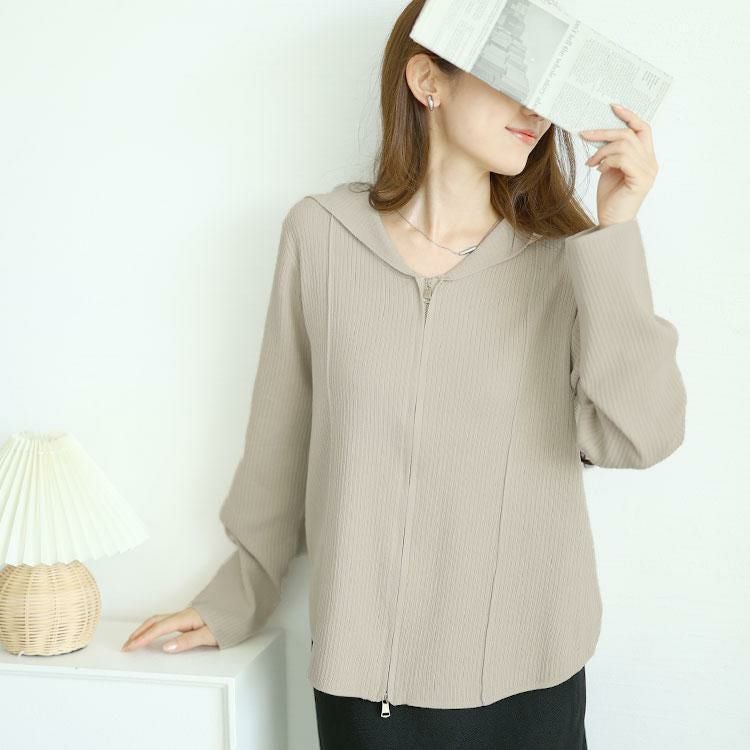 大きいサイズ レディース ダブルジップリブニットパーカー　goldy-1565 ベージュ